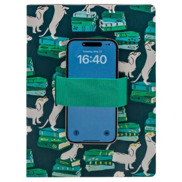Studio Oh! Casey Notebook with Phone Loop Dogs Books Cover 9-5/8” x 7-1/8 NEW - Picture 2 of 5